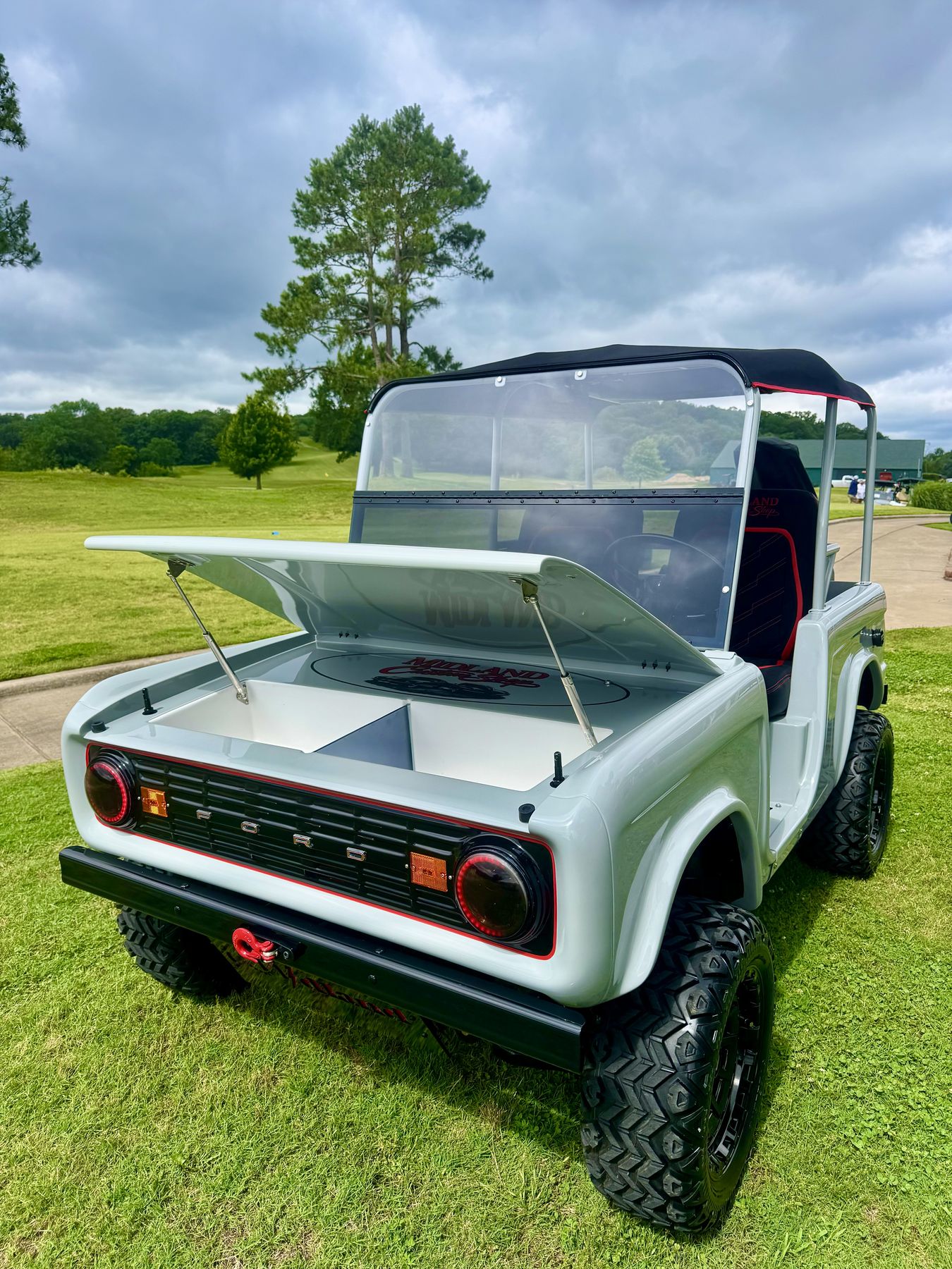 Fabricated built in ice chest inside a custom front trunk