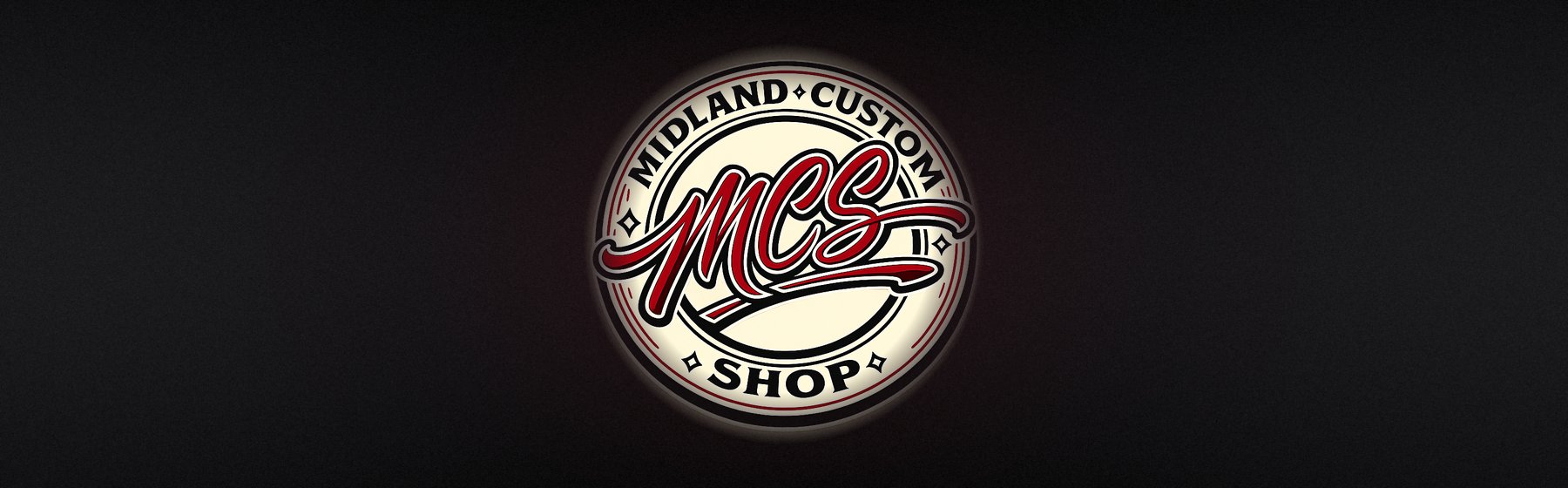 Midland Custom Shop circle badge over a dark metal background