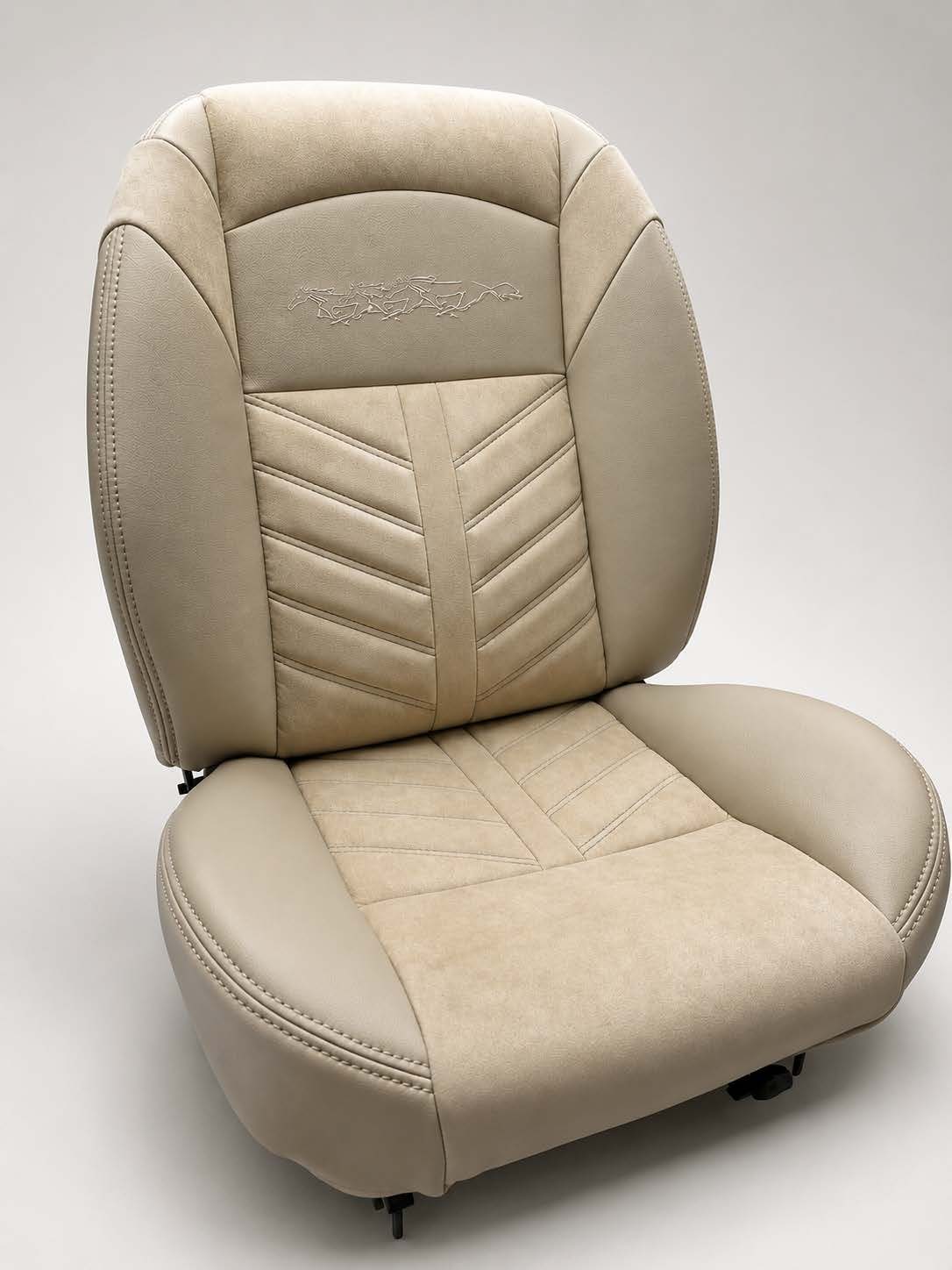 Custom stitched cream leather seat