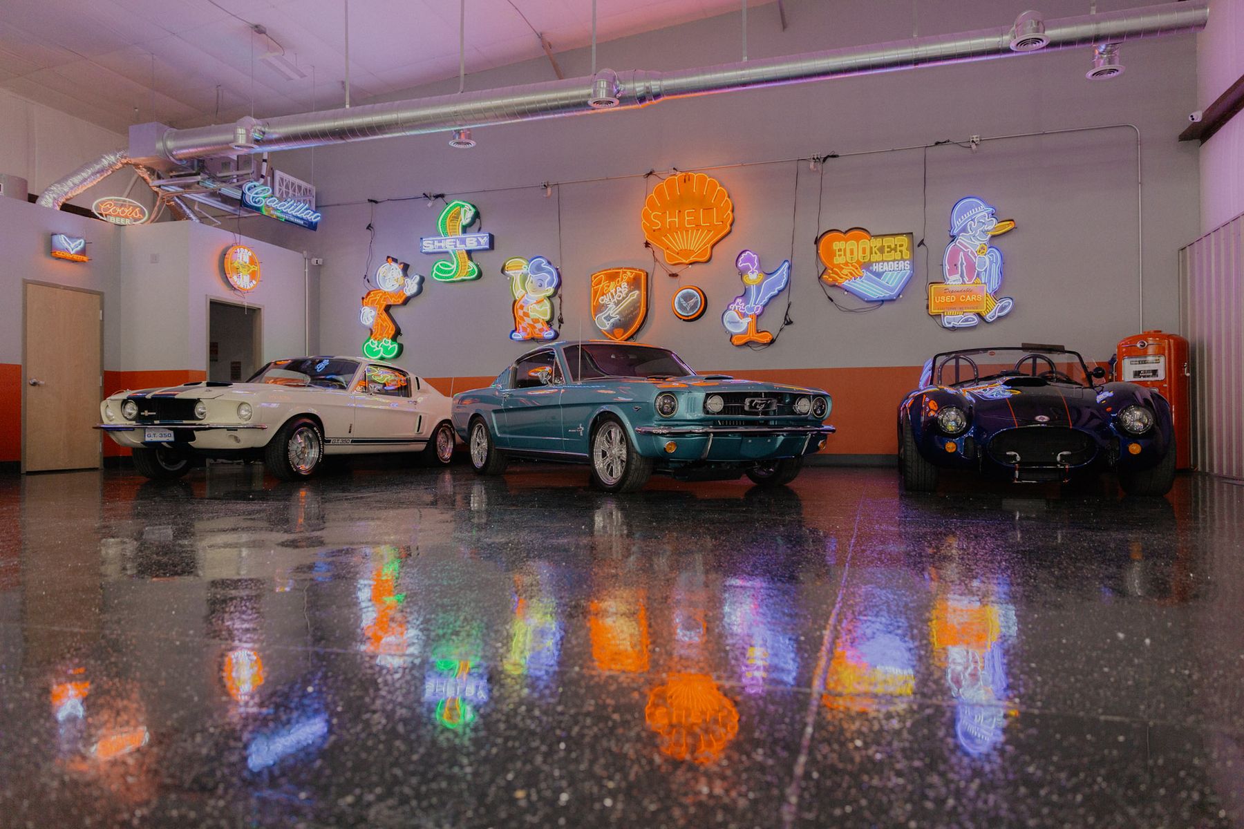 Shelby, Mustang fastback, and Cobra lined up